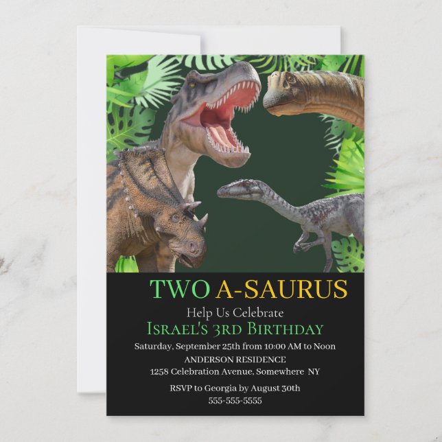 Invitación Dinosaurios Jurásico Edad Mundial (Anverso)
