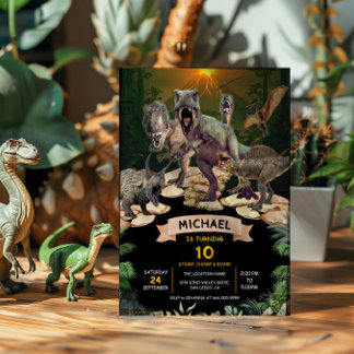 Invitación Dinosaurios Jurásico Fiesta de Cumpleaños Stomp Ch
