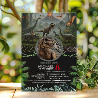 Invitación Dinosaurios Jurásico Fiesta de Cumpleaños Stomp Ch
