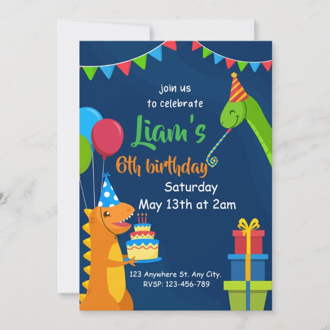 Invitación Dinosaurios Niños Cumpleaños Personalizado (Anverso)