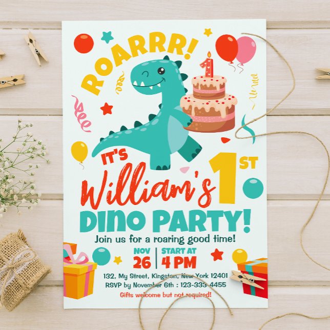 Invitación Dinosaurios planos 1er cumpleaños colorido (Subido por el creador)