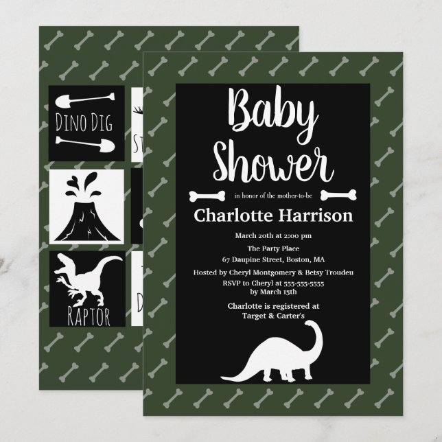 Invitación Dinosaurios prehistóricos Baby Shower (Anverso / Reverso)