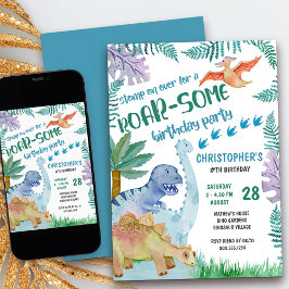 Invitación Dinosaurios roar: algún niño de fiesta de cumpleañ