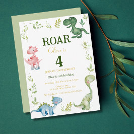 Invitación Dinosaurios Roar cuarta fiesta de cumpleaños