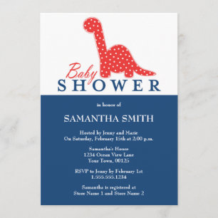 Invitación Dinosaurios Rojos y Azules Tema Baby Shower