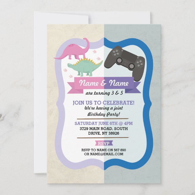 Invitación Dinosaurios rosados y Chica de Jornadas (Anverso)
