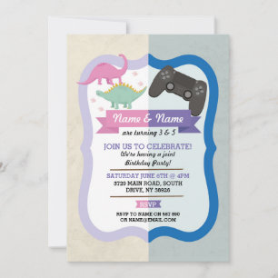 Invitación Dinosaurios rosados y Chica de Jornadas