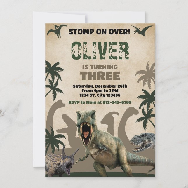 Invitación Dinosaurios salvajes de la fiesta de cumpleaños T- (Anverso)