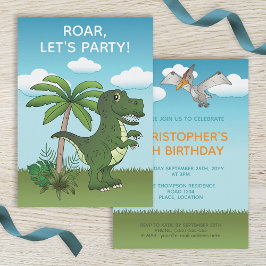 Invitación Dinosaurios T-rex y Pteranodon Cute cumpleaños del