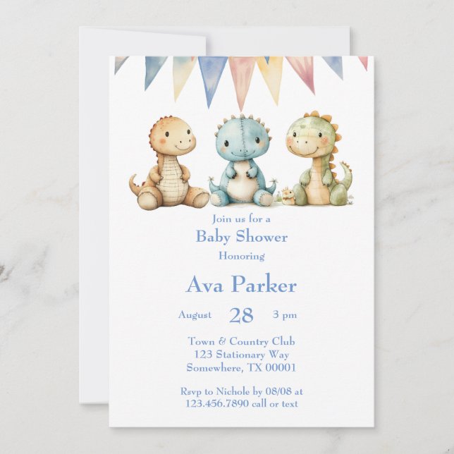 Invitación Dinosaurios y amigos Boy Baby Shower (Anverso)