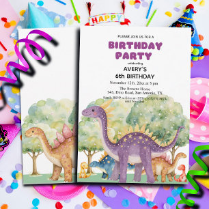 Invitación Dinosaurios y árboles coloridos Fiesta de cumpleañ
