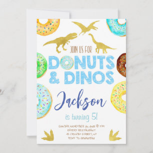 Invitación Dinosaurios y fiesta de cumpleaños del niño Donuts