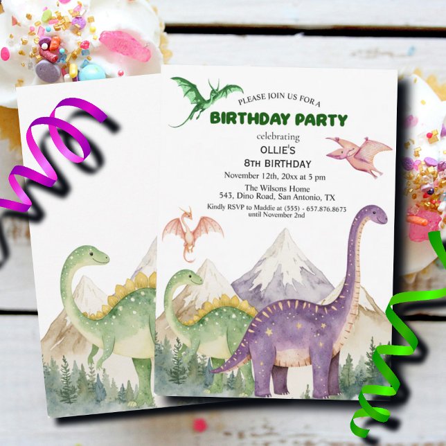 Invitación Dinosaurios y montañas coloridas Fiesta de cumplea (Subido por el creador)