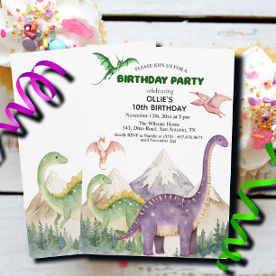 Invitación Dinosaurios y montañas coloridas Fiesta del décimo