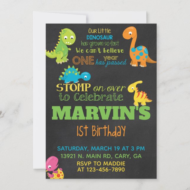 Invitación Dinosaurs boy birthday invitation, dino (Anverso)