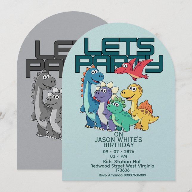 Invitación Dinosaurs Themed Boy Birthday Invitation  (Anverso / Reverso)