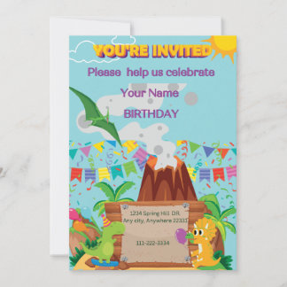 Invitación Dinosuar Volcano Boy Fiesta de Cumpleaños