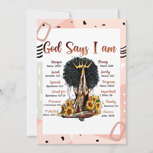 Invitación Dios dice que soy mujer cristiana negra Melanin Si (Anverso)