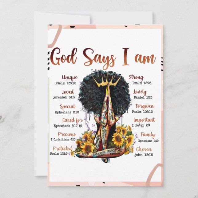 Invitación Dios dice que soy mujer cristiana negra Sista Mela (Anverso)