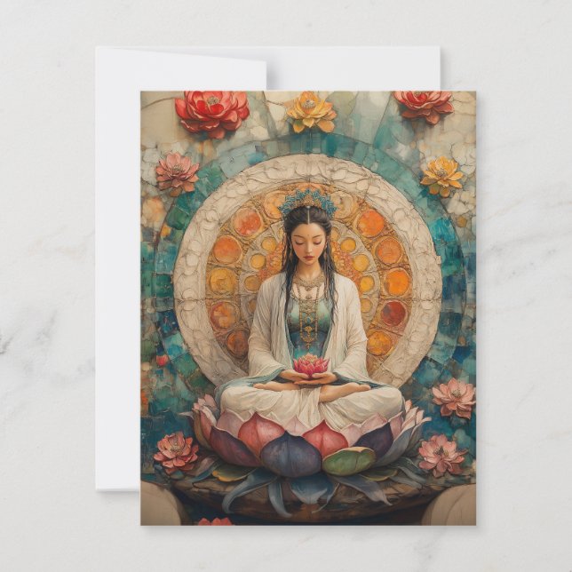 Invitación Diosa budista Quan Yin pintura retrato (Anverso)