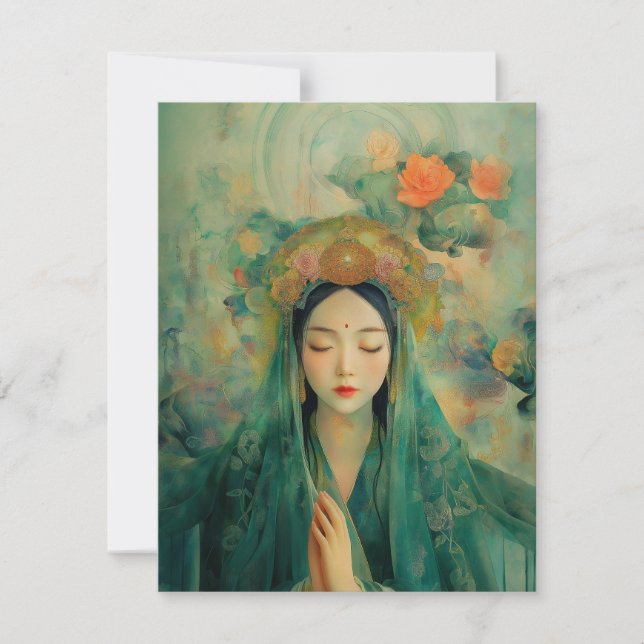 Invitación Diosa budista Quan Yin pintura retrato (Anverso)