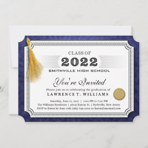Invitación  Diploma Azul De La Armada De 2022 Graduación De T