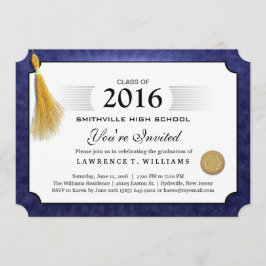 Invitación Diploma azul de la marina con graduación de tacel 
