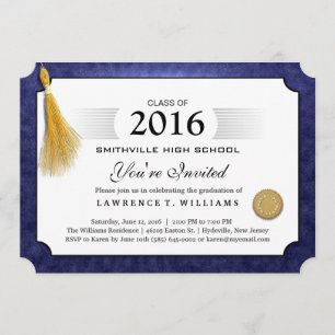 Invitación Diploma azul de la marina con graduación de tacel 