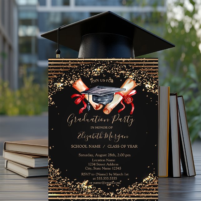 Invitación Diploma de gorra de graduación, Graduación de raya (Subido por el creador)