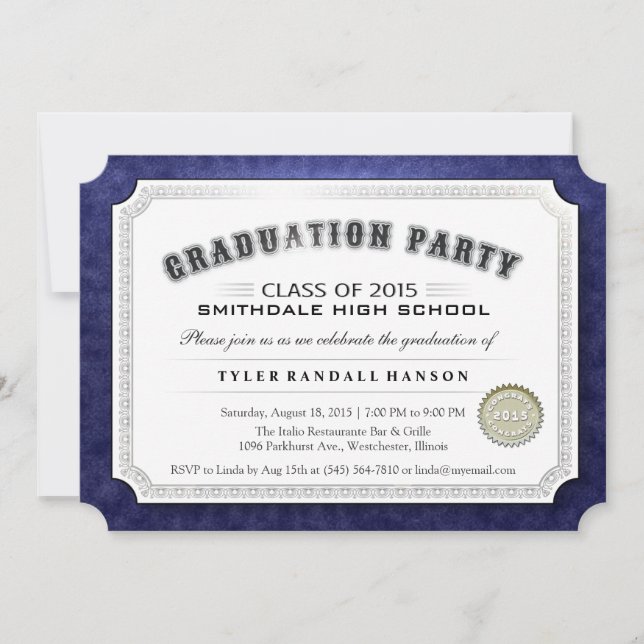 Invitación Diploma de graduación 2015: Marina azul y blanco i (Anverso)