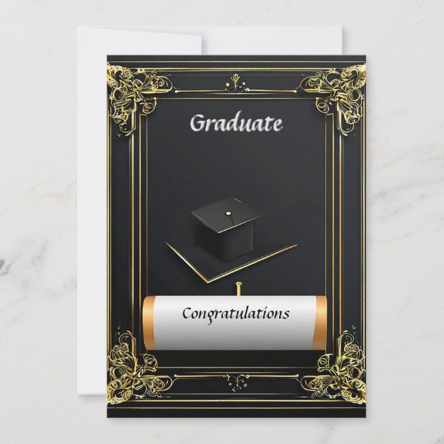 Invitación Diploma de Graduación Elegante con Gorro (Anverso)