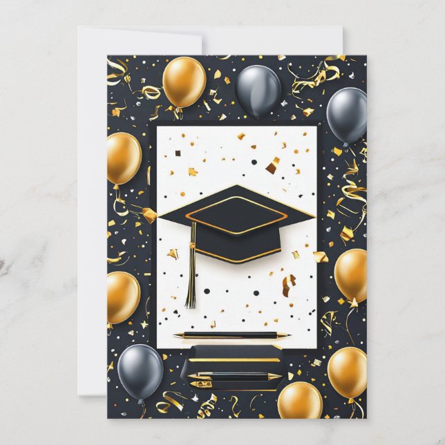 Invitación Diploma de Graduación Elegante con Gorro (Anverso)
