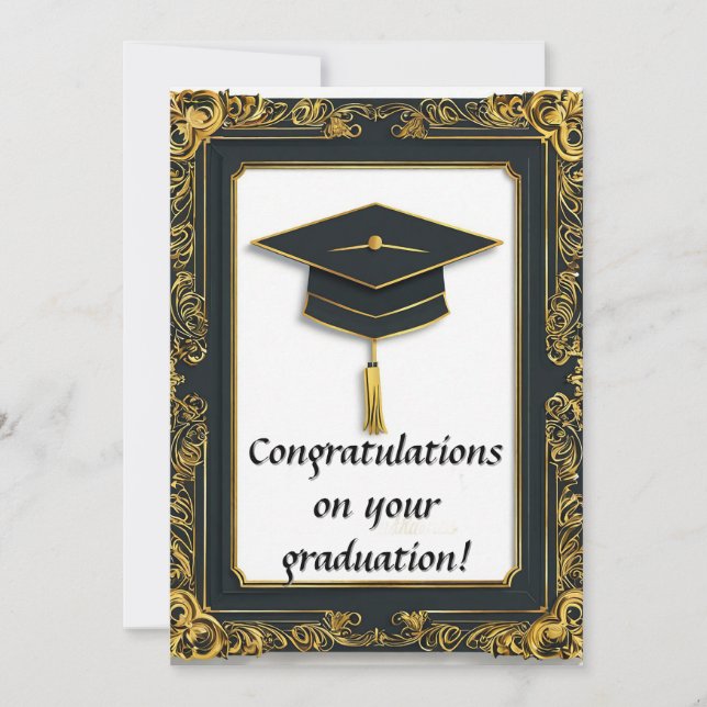 Invitación Diploma de Graduación Elegante con Gorro (Anverso)