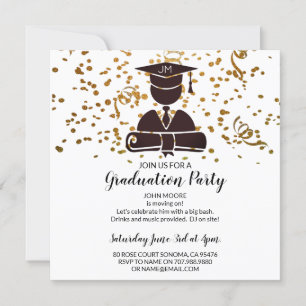 Invitación Diploma de silueta graduada y Cap Confetti