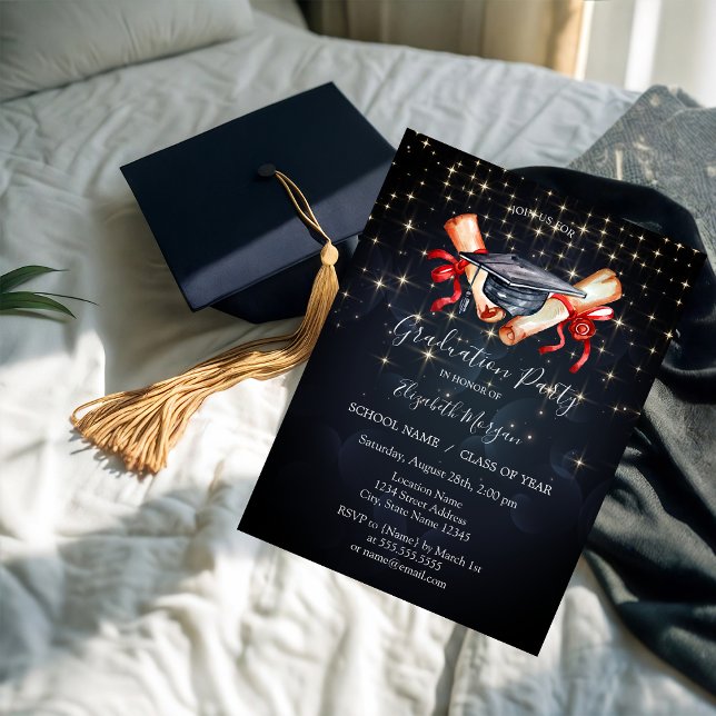 Invitación Diploma de título de moda, graduación de estrellas (Subido por el creador)