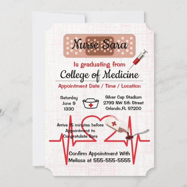 Invitación Diplomado de escuela de enfermería médico de moda (Anverso)