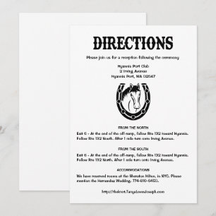 Invitación Direcciones de Boda Country Black Caballo Herradur
