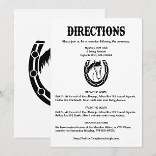 Invitación Direcciones de Boda Country Black Caballo Herradur