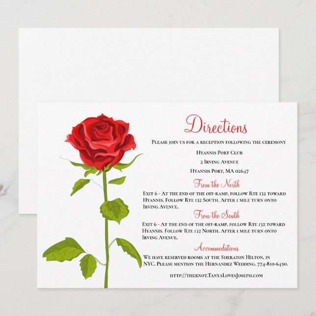Invitación Direcciones de Boda floral Red Rose Botánica (Anverso / Reverso)