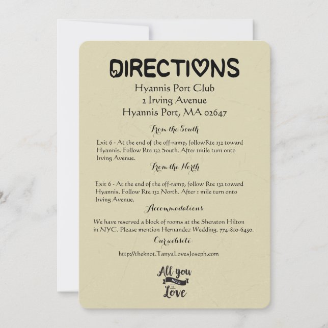 Invitación Direcciones de época Detalles Tan Boda Negro Amor (Anverso)