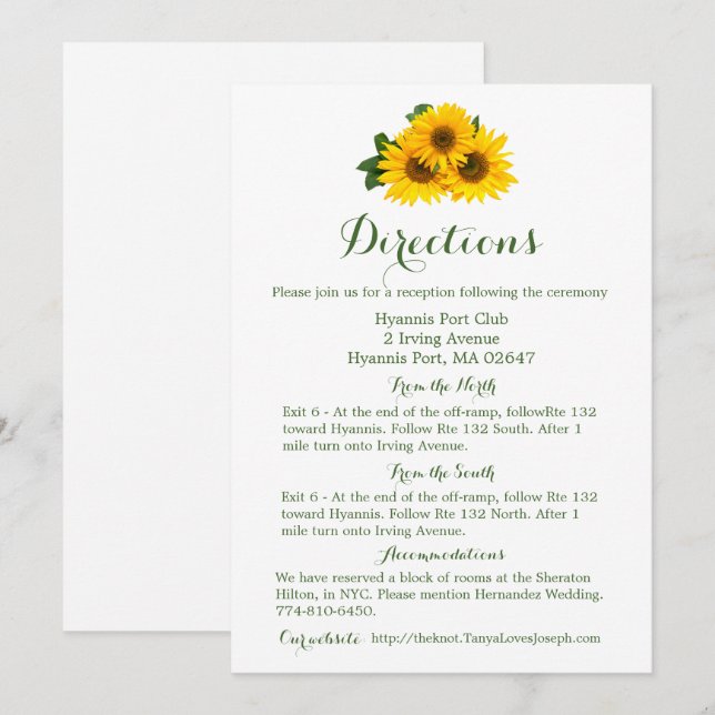 Invitación Direcciones florales Detalles Girasol amarillo - V (Anverso / Reverso)