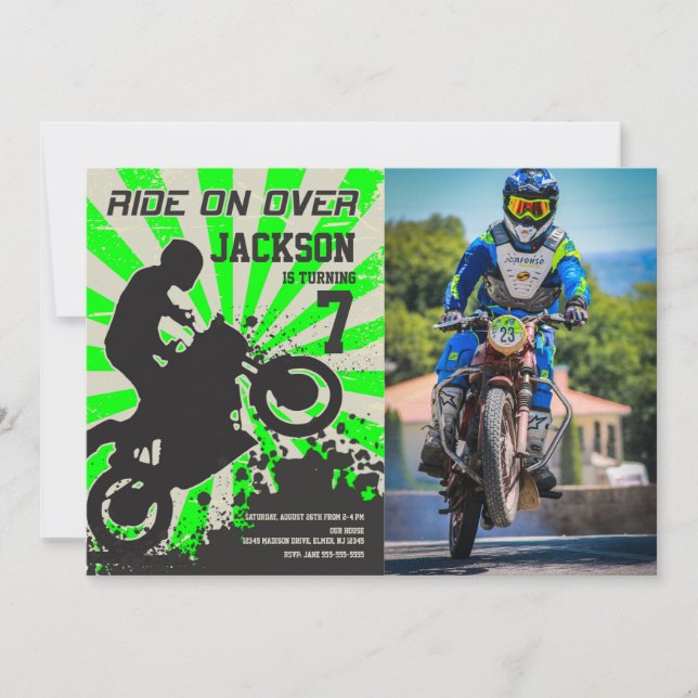 Invitación Dirt Bike Birthday Photo Invitation / Motocross (Anverso)