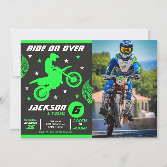 Invitación Dirt Bike Motocross Motorbike Boy Photo Birthday  (Anverso)
