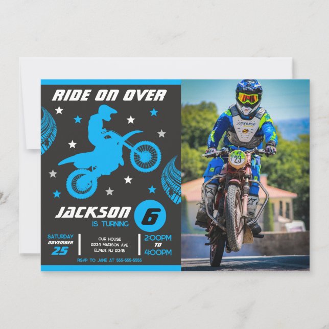 Invitación Dirt Bike Motocross Motorbike Boy Photo Birthday  (Anverso)