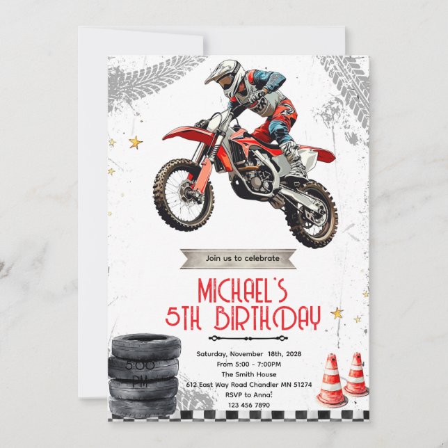 Invitación Dirt Bike motorcross birthday invite (Anverso)