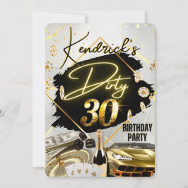 Invitación Dirty 30 Black & Gold Casino Sports Car Luxury