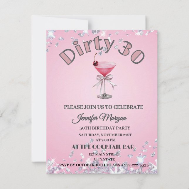 Invitación Dirty 30 Coquette Martin Birthday Tema (Anverso)