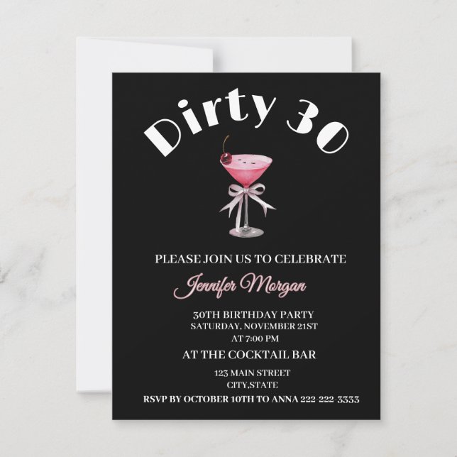 Invitación Dirty 30 Coquette Martini cumpleaños Invitat temát (Anverso)