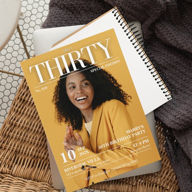 Invitación Dirty 30 Magazine Newspaper 30th Birthday Photo (Subido por el creador)