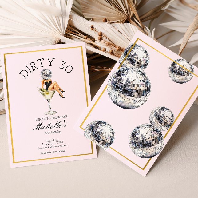 Invitación Dirty Thirty 30th Birthday Party Disco Martini  (Dirty Thirty 30th Birthday Party Disco Martini Invitation
)